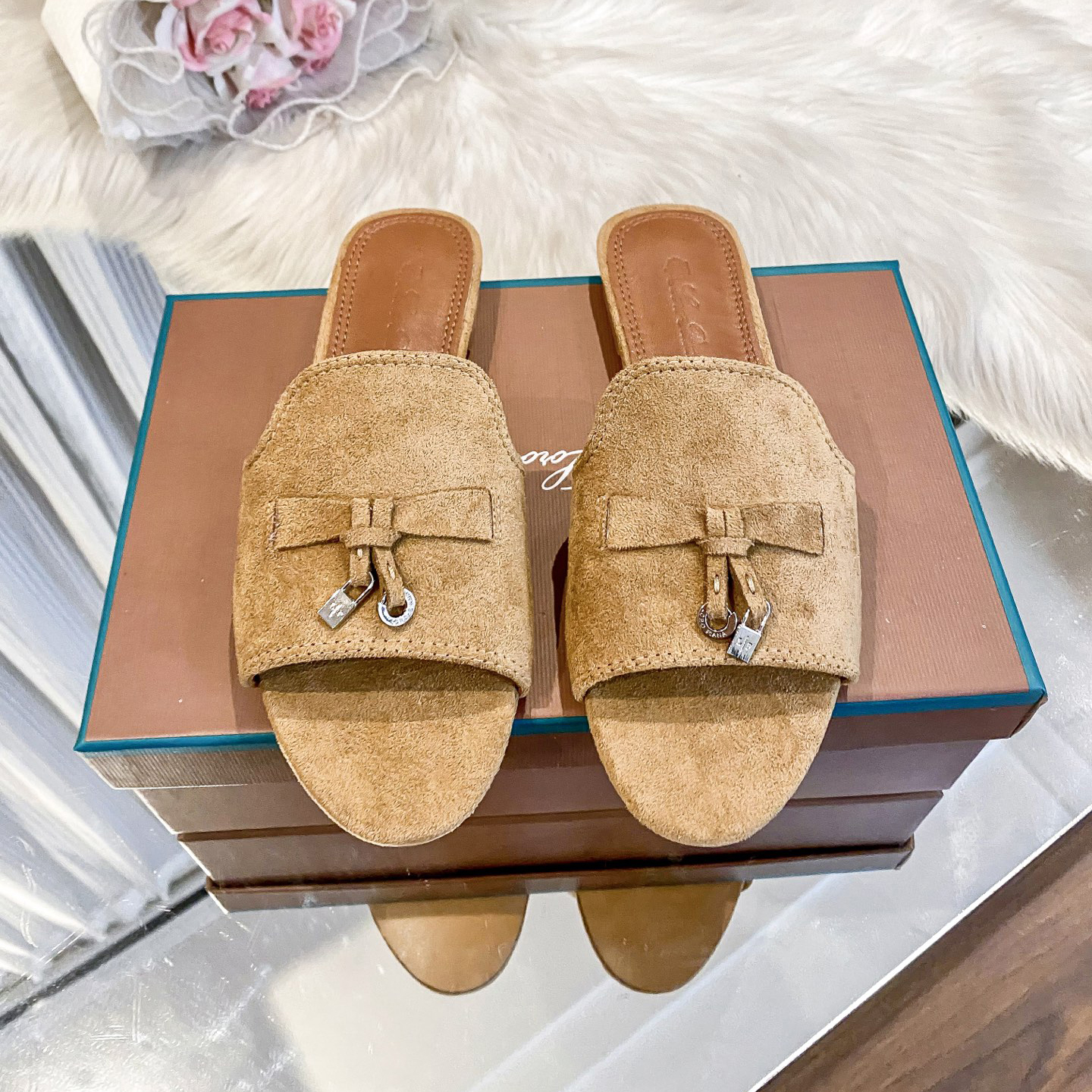 Summer Charms women's sandals metal slides suede slippers comfortable pendants sandale casual vacation designer women