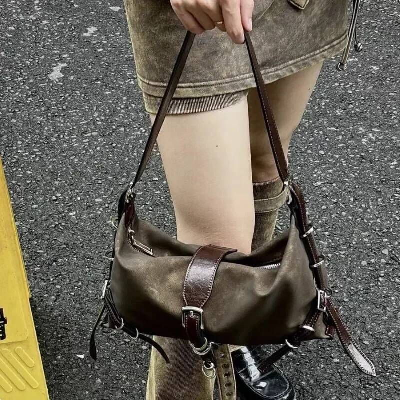 DHGM Vintage Korean All Match Streetwear Handbags Fashion Grunge Casual Shoulder Y2k Aesthetic Ins Simple Crossbody Bags Trendy