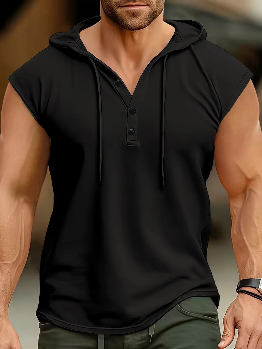 Summer Mens Tank Top Europe And The United States Mens Hooded Jumper Men Casual Sports Thin Breathable Sleeveless Vest Tops 250619