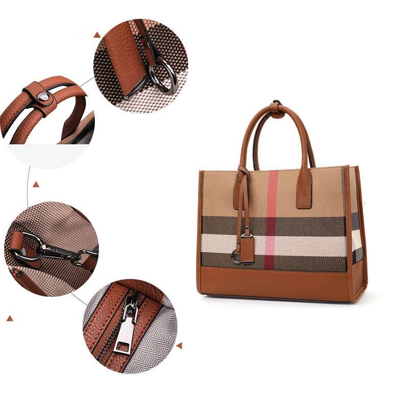 DHSM Fashion Plaid Canvas Women's Designer Tote Handbag Classic Versatile Large Capacity Shoulder Crossbody Bags For Women Bag