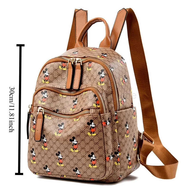 DISNEY Lady Licensed Disney Mickey Vintage Brown Backpack Multi-Pocket School Bag Playful Daily Organizer Leather Accents Comfort New W250620