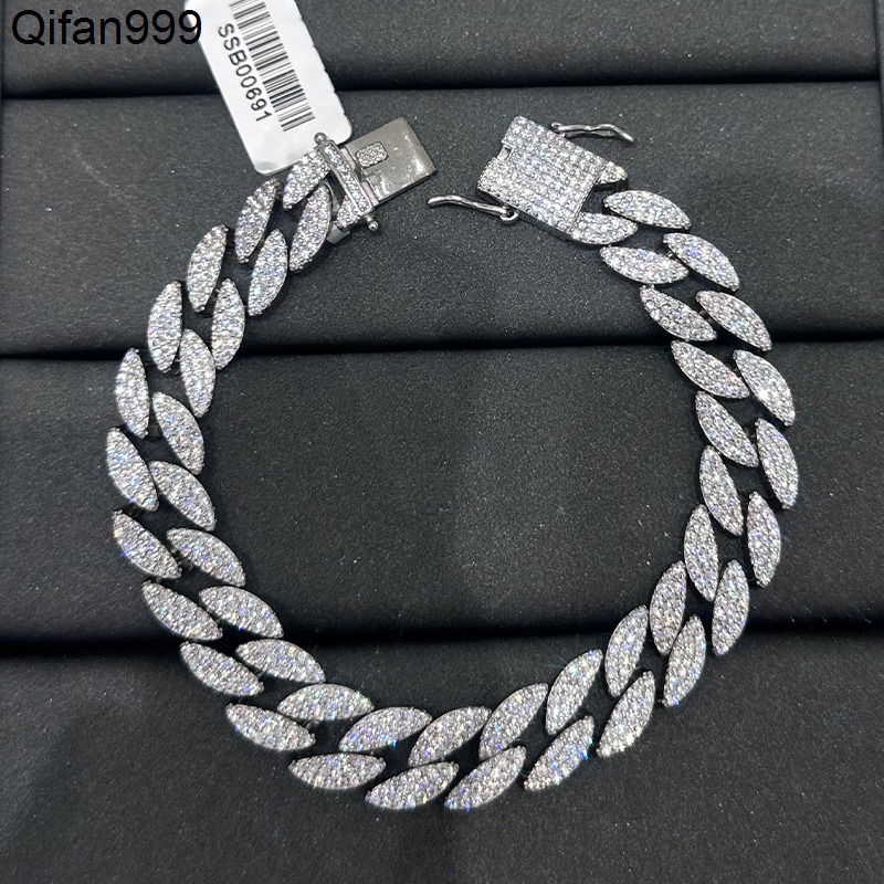 Mens Personalized 925 Silver Cuban Bracelet with Gold Zircon Hip-Hop Style Rhodium Plated