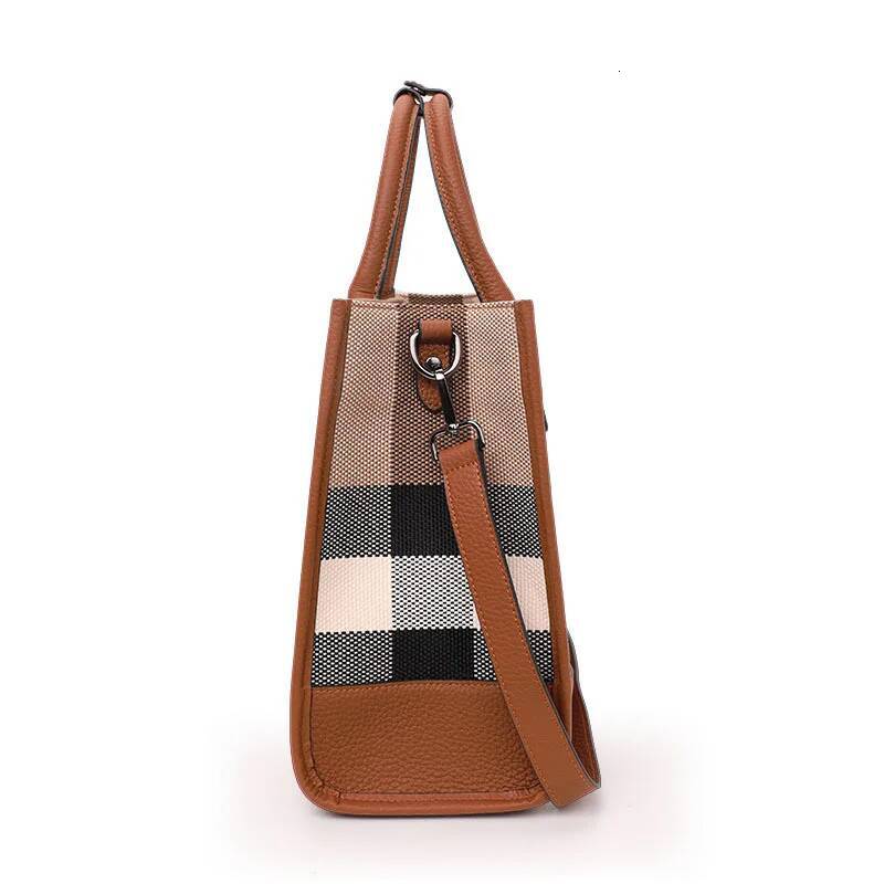 DHSM Fashion Plaid Canvas Women's Designer Tote Handbag Classic Versatile Large Capacity Shoulder Crossbody Bags For Women Bag