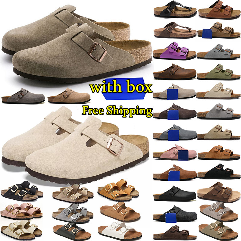 Free shipping slippers slides sliders designer birkinstsocks taupe Brown Black clogs suede leather buckle sandal mens womens slide flip flops shoes