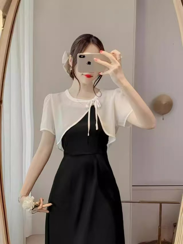 K1085 Small shawl women's outer wear summer with skirt thin 2025 new fashion chiffon short French suspender skirt cover