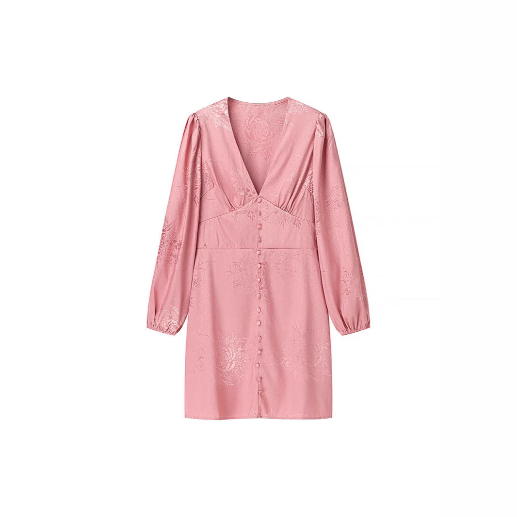 New Chinese Style Improved Jacquard Long Sleeve Dress French Single-Breasted Waist-Cinching National Style Long Dress250620