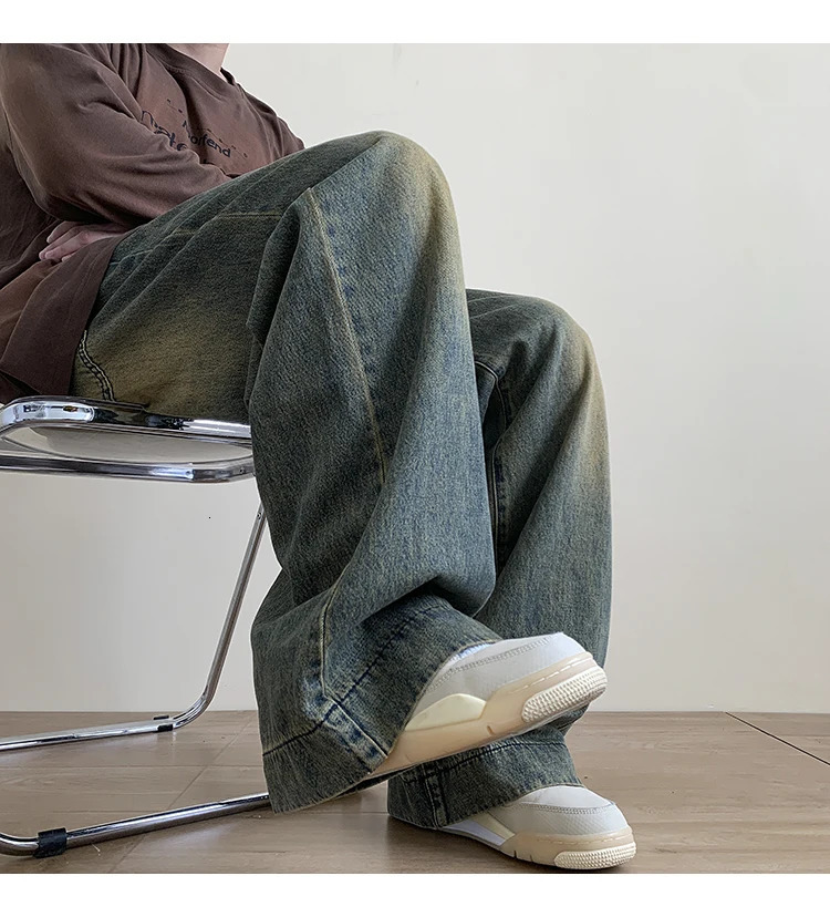 Distressed Vintage Blue Jeans Pants Men Wide-leg Denim Trousers Male Oversize Streetwear Fashion Casual Baggy Straight Jeans 250619