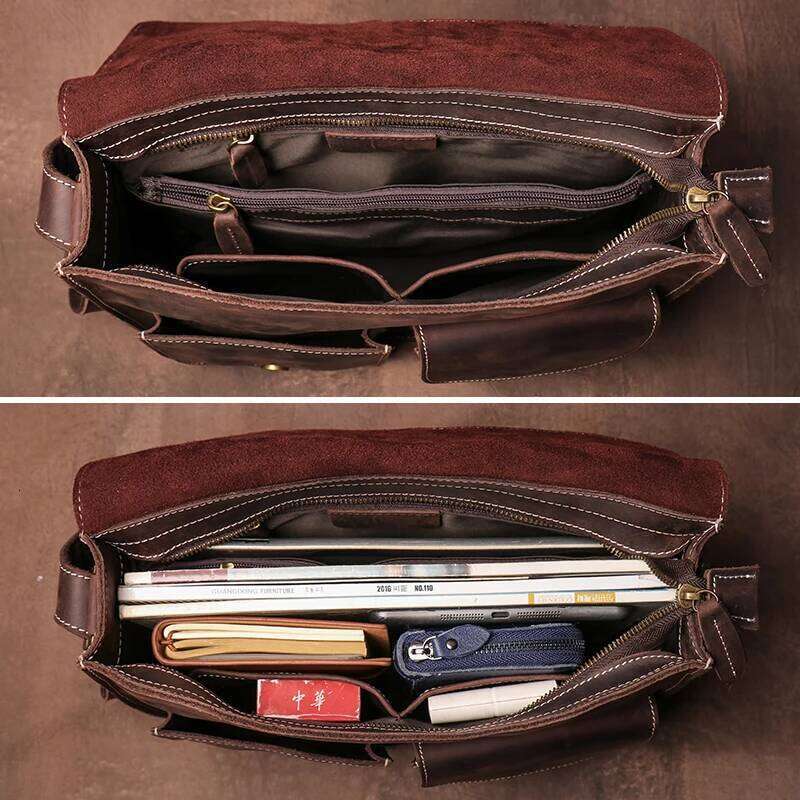 GURO Vintage Deluxe Leather Messenger High Quality Crazy Horse Cowhide Shoulder Sling Bag Weekend Crossbody For 12 Inch Ipad