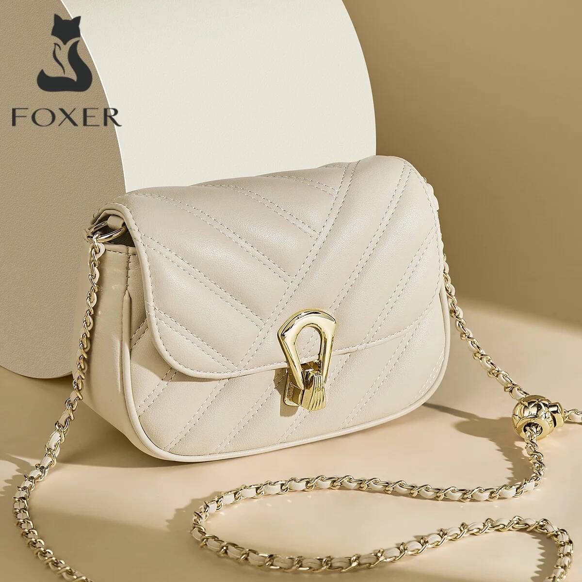 DHGM FOXER Split Leather Women Small Shoulder Bag,2025 Elegant Female Chain Crossbody Purse Mini Cellphone Bag