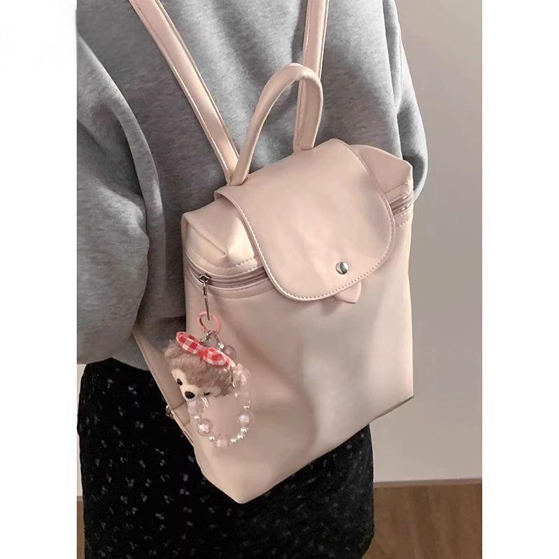 Travel New Style Housewife Trendy Leather Nylon Embroidered Women's Backpack Brown Trade New Korean Edition Leisure Backpack College Student Back