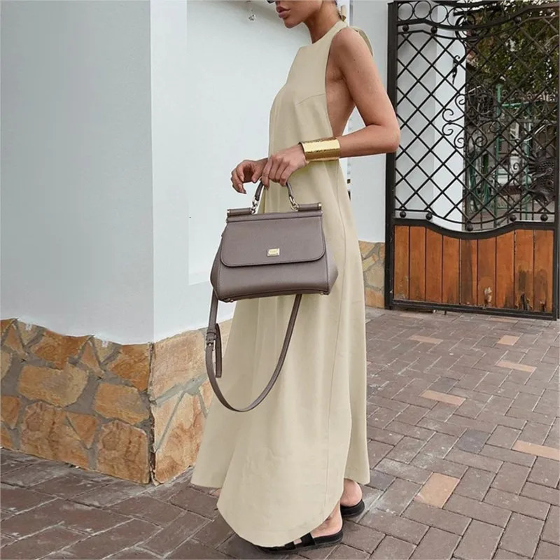2025 summer skirt French cotton and linen neck halter dress loose vacation style vest skirt long skirt womens clothing 250619