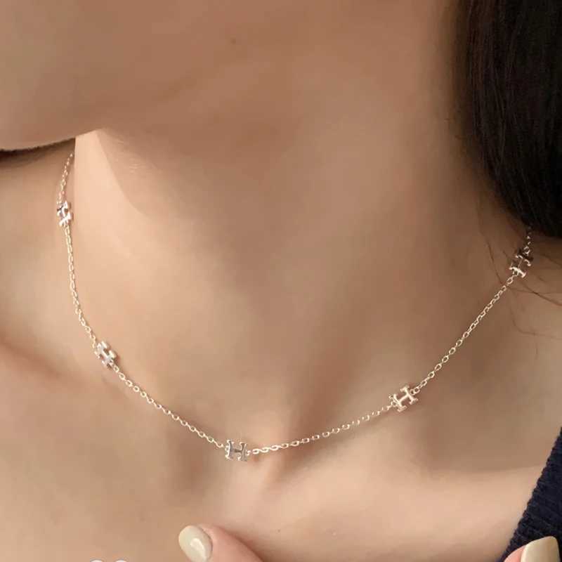 New 925 Sterling Silver Choker Alphabet Necklace For Women O-Chain Initial Letter H Pendant Clavicle Necklaces Girl Fine Jewelry XJ250620