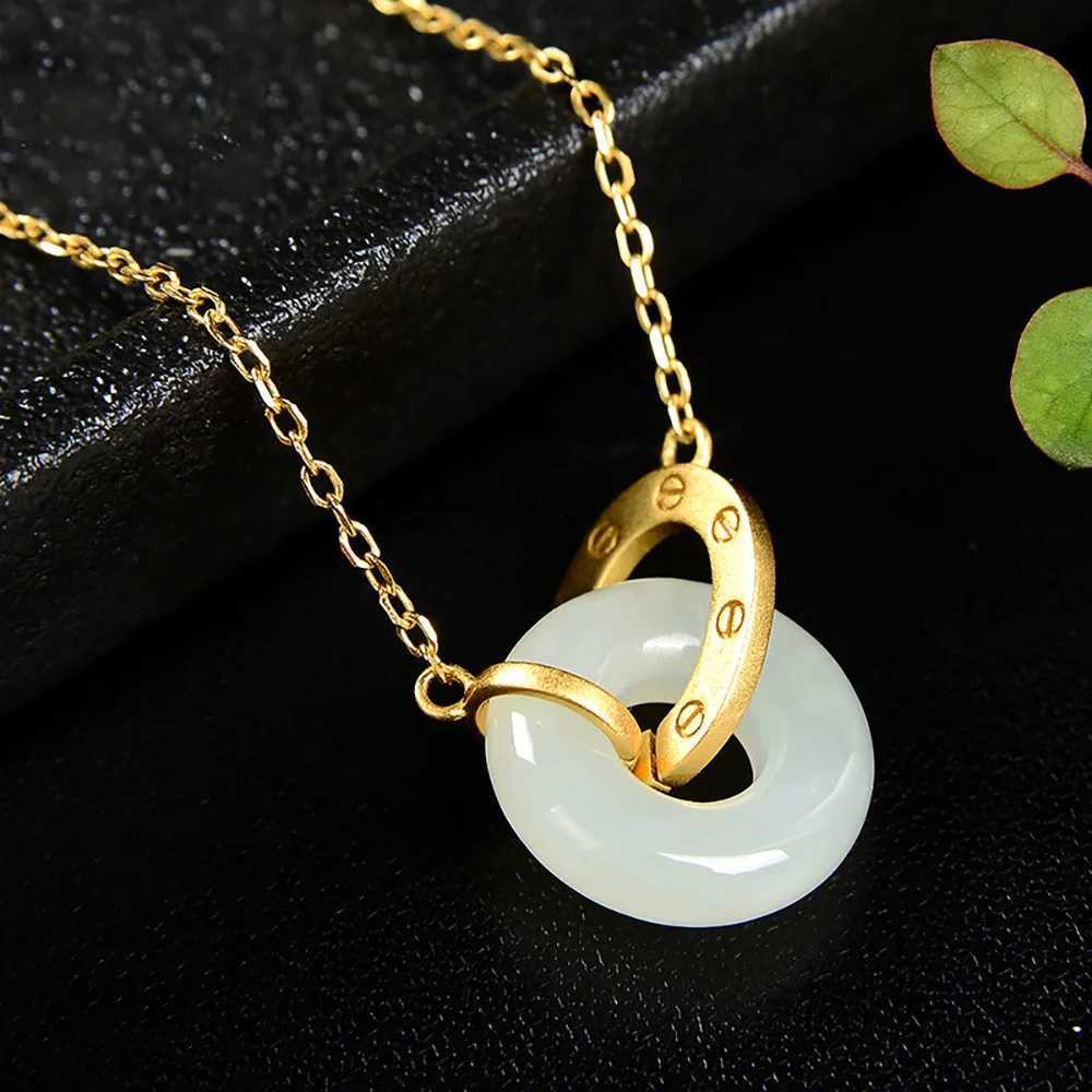 White Natural Jade Ring Pendant Necklace Amulet Real Jewelry Luxury Carved Gemstone 18K Gold Plated Stone Vintage Talismans XJ250620