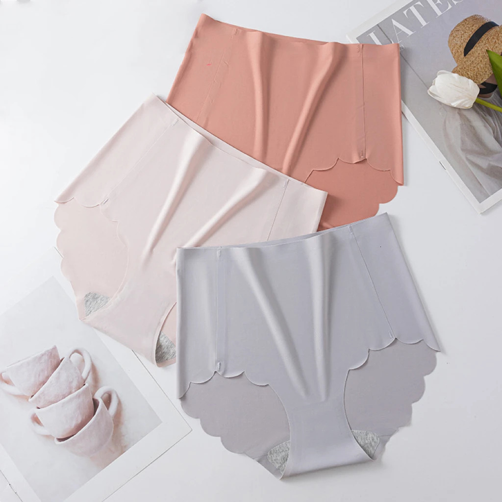 1pcs Panties Female Plus Size Underwear Ice Silk Solid Color Ladies Seamless Underpant Girl Briefs Breathable Sexy Panty 250609