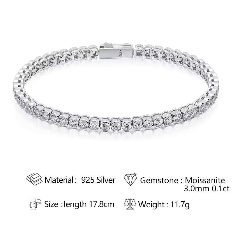 Premium Genuine Moissanite Stones Set in a Durable 925 Silver Band Classic Tennis Chain Necklace