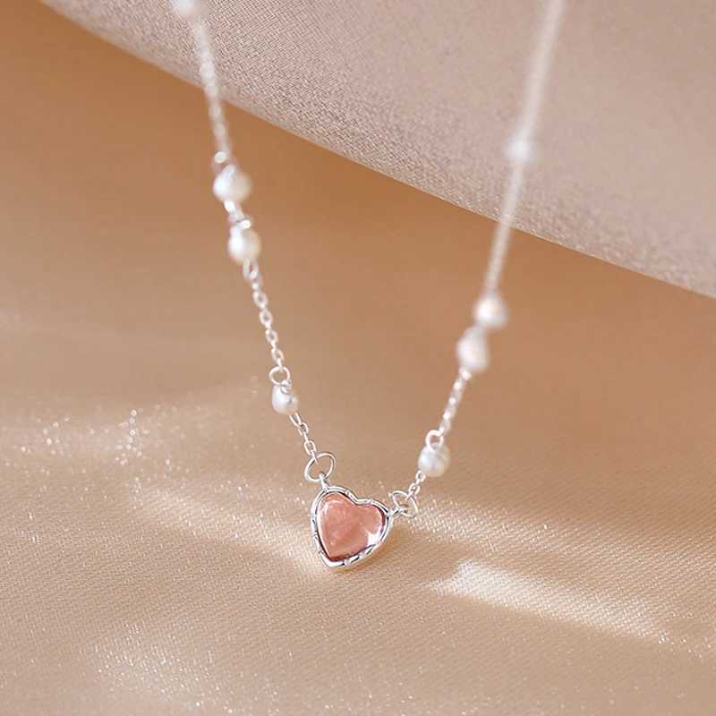 New 925 Sterling Silver Handmade Freshwater Pearl Pairing Stone Love Necklace Simple Moonlight Heart Shaped Pendant Womens Gift XJ250620