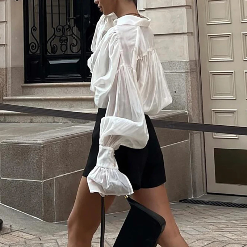 2025 Ladies Temperament Silk Slim Shirt Office Elegant Lapel Long Sleeved Solid Top Fashion High Street Single Breasted Blouses 250619