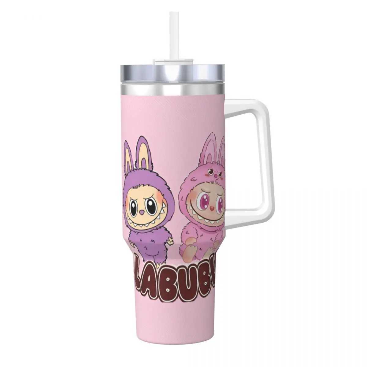 Stainless Steel Tumbler L-Labubu gs Cup With Straws Nozzle Travel Hot Drinks Water Bottle Insulated 40oz Thermal Cups W250618
