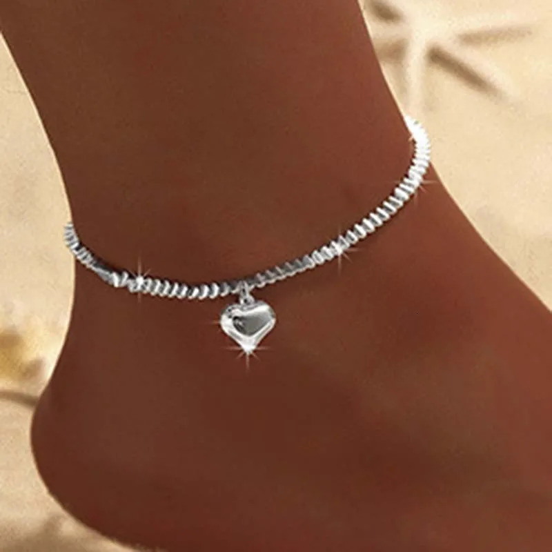 Sparkling Thin Chain Anklet For Women Zircon Heart Cross Pendant Double Layer Bracelet On Leg Foot Trendy Summer Beach Jewelry 250606