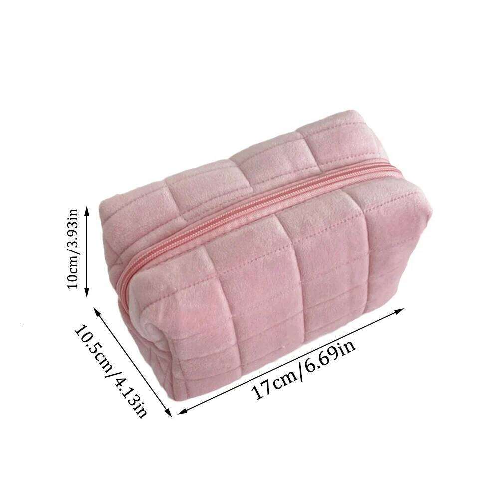 Cute Plush Makeup for Women Portable Travel Small Cosmetic Solid Color Zipper Toiletry Bag Washing Pouch Storage Bags