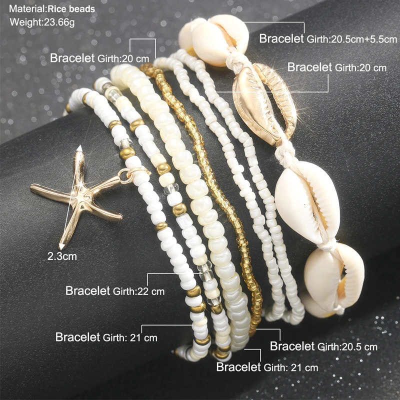 7pcset Bohemian Rice Beads Starfish Pendant Anklet Set Fashion Summer Beach Sea Shell Multilayer Ankle Bracelet On Foot Jewelry 250606