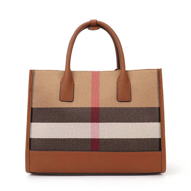 DHSM Fashion Plaid Canvas Women's Designer Tote Handbag Classic Versatile Large Capacity Shoulder Crossbody Bags For Women Bag