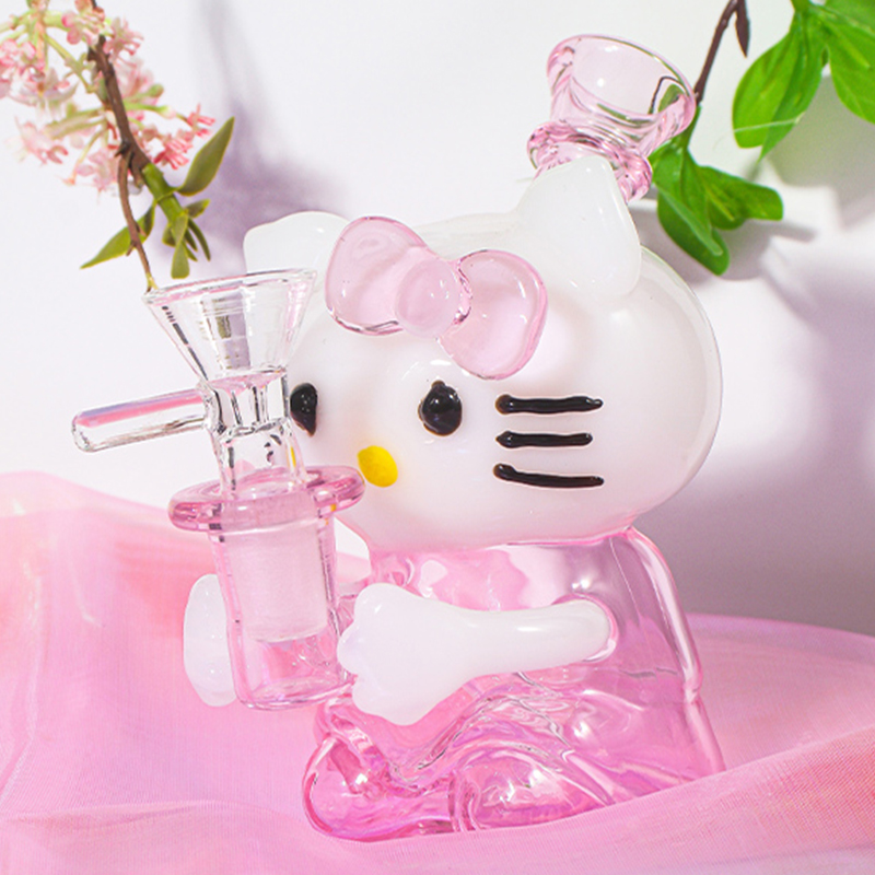 Pink Cat-Shaped Handcrafted Glass Bong - Adorable Pet-Themed Smoking Accessory