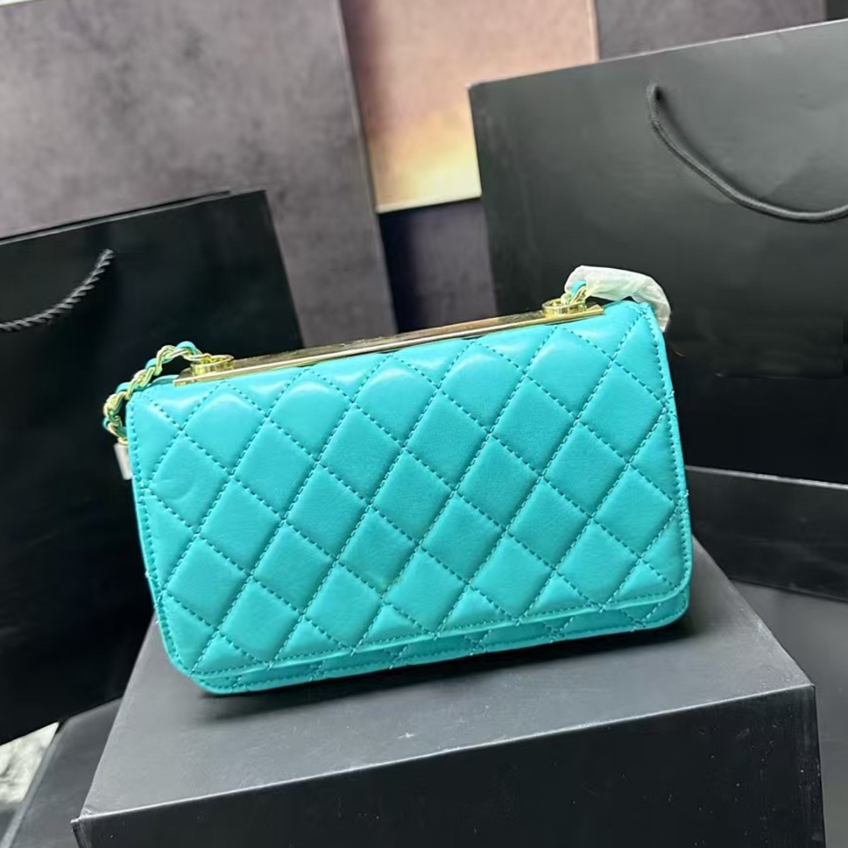 Woc Retro and Fashionable Wealth Bag Hardware Engraved Letter Single Shoulder Bag Womens Designer Crossbody Bag Perforated Chain Wallet Dinner Bag Dress Bags 19cm