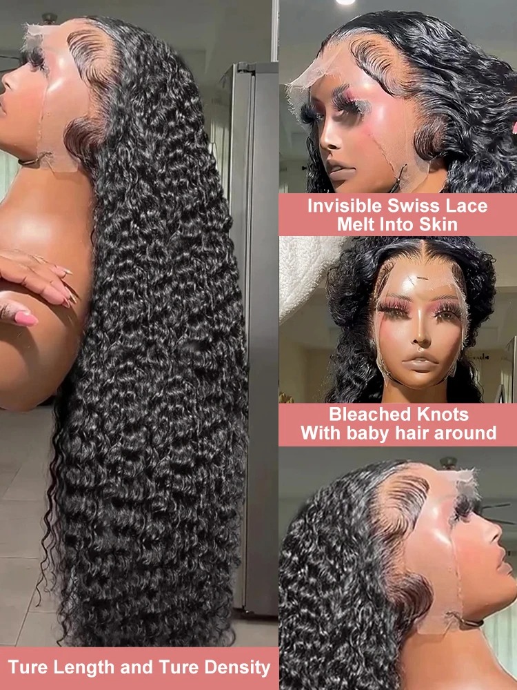 30 40 Inch Water Wave Curly Lace Front Wigs 13x4 HD 360 Full Lace Wig Deep Wave Lace Frontal Wig Glueless Human Hair Wigs For Women Synthetic