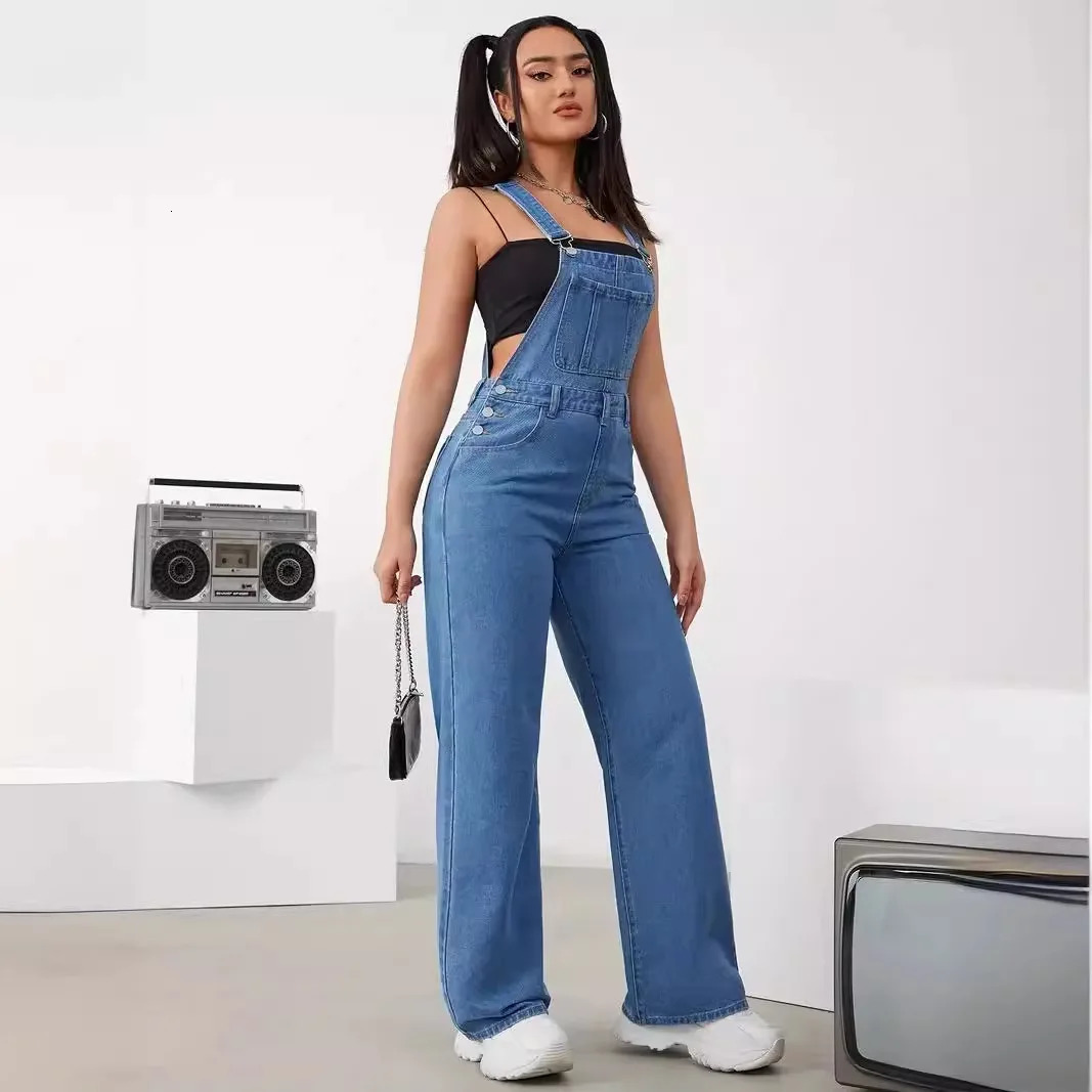 Womens Denim Bib Jumpsuits Casual Sleeveless Adjustable Straps Loose Baggy Cargo Jean Overalls Y2K Jumpers With Pockets 250619