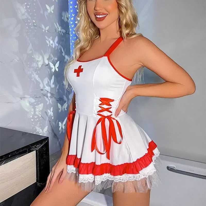 Performance Wear Women Sexy Lingerie Nurse Girl Dress Uniform Red Role Play Underwear Night Club Stage Exotic Costumes Pajamas W250620