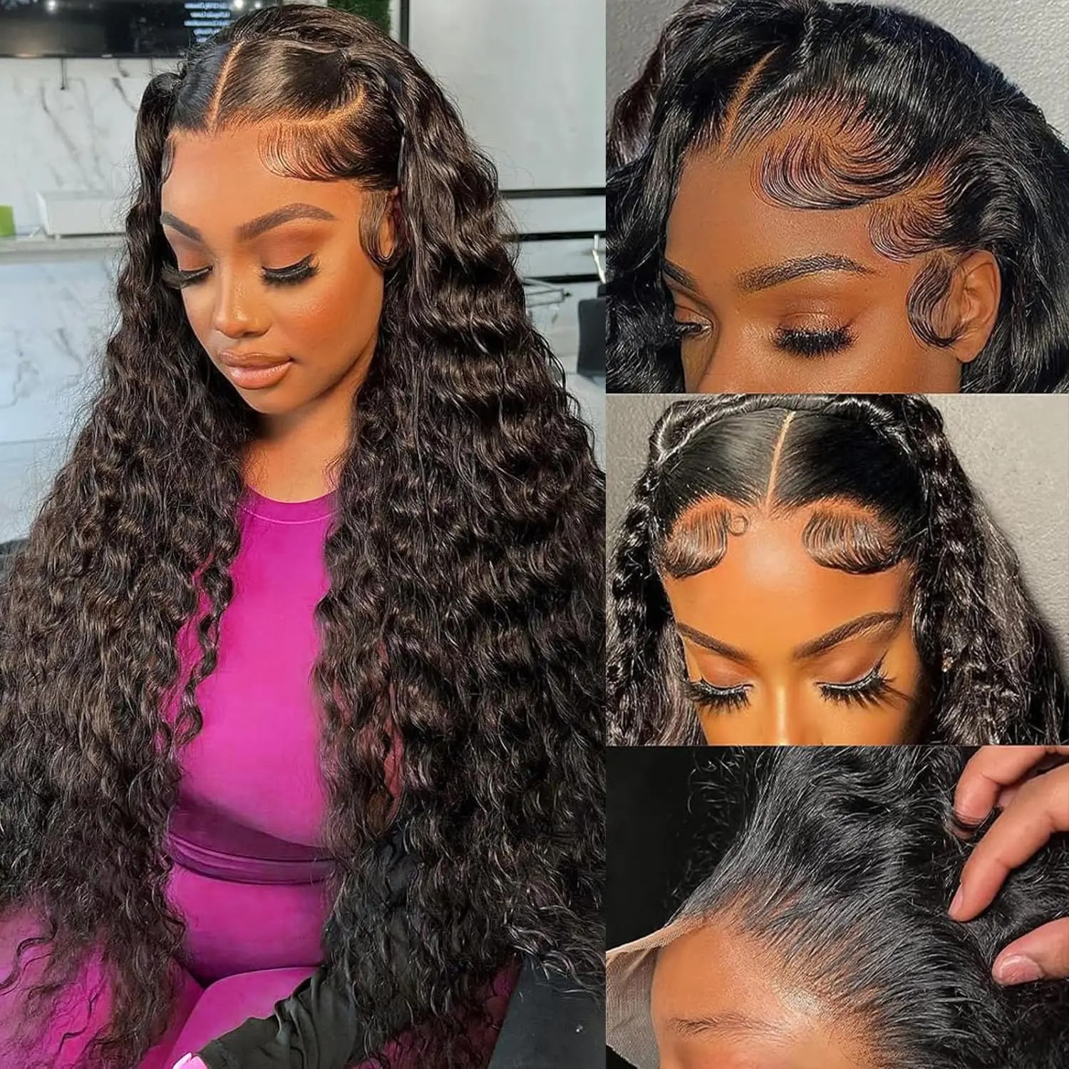 Curly Human Hair Wig 250 Density Invisible Strap 360 HD Full Lace Wig Deep Wave Frontal Wig 13x4 13x6 HD 30 Inch Water Wave Lace Front Wig Wear And Go