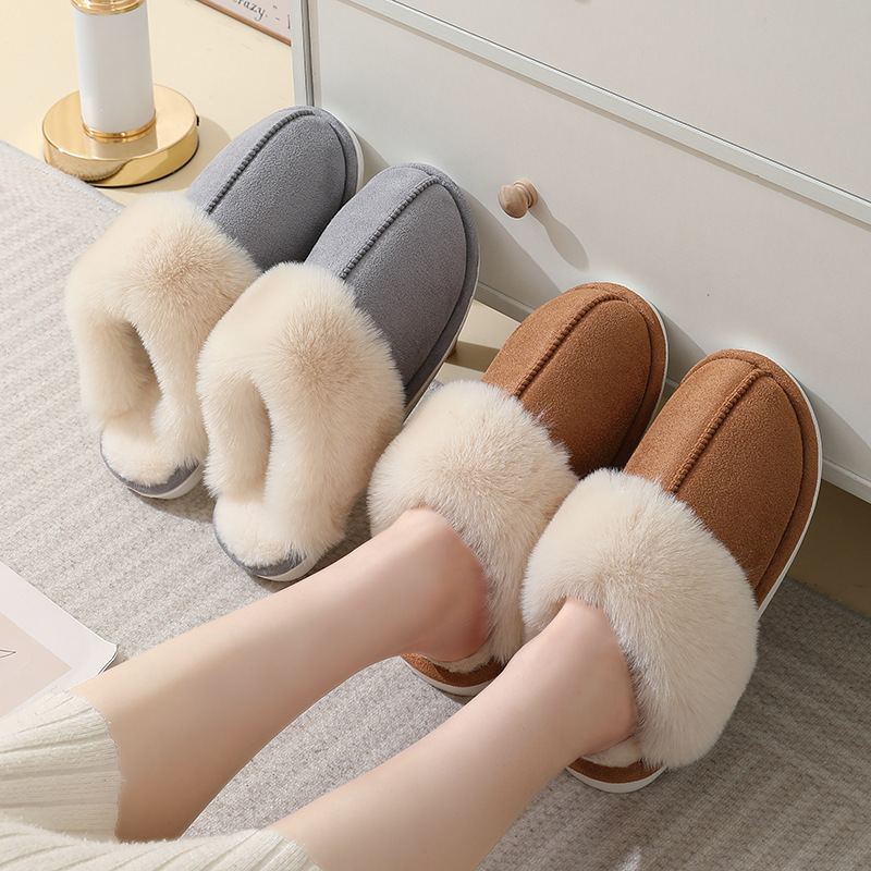 2025 new hot free shipping designer slippers for womens flat slippers pink beige grey khaki red brown New leather velvet home anti slip warm plush cot