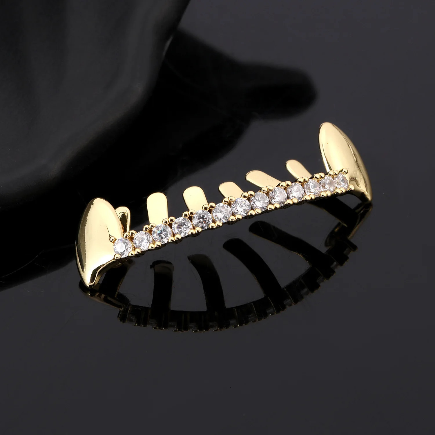 YOUNGX Hip Hop Horizontal Bar CZ Stone Tooth Caps For Women Men Jewelry Vintage Shiny Zircon Teeth Fangs Dental Grills 250613