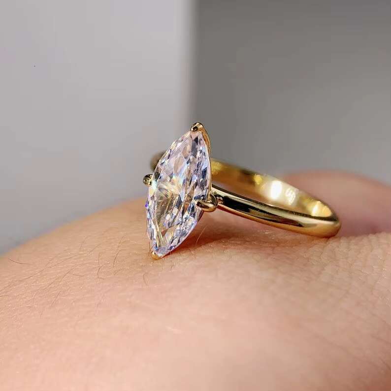 925 Sterling Silver Gold Plated Original Moissanite Gemstone Engagement Ring Customizable Marquise Cut Fine Jewelry