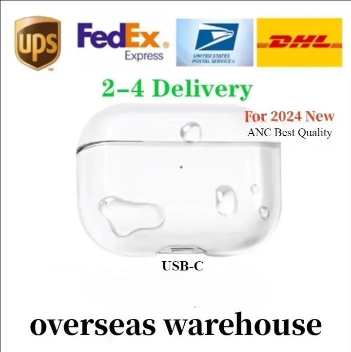 USA Stock for Apple Airpodspros 2 3 4 Headphones AirPods Pro Accessories Silicone Protective Air Pods2 Pro USB-C Cover Airpodspro2 Silicone Case TPU