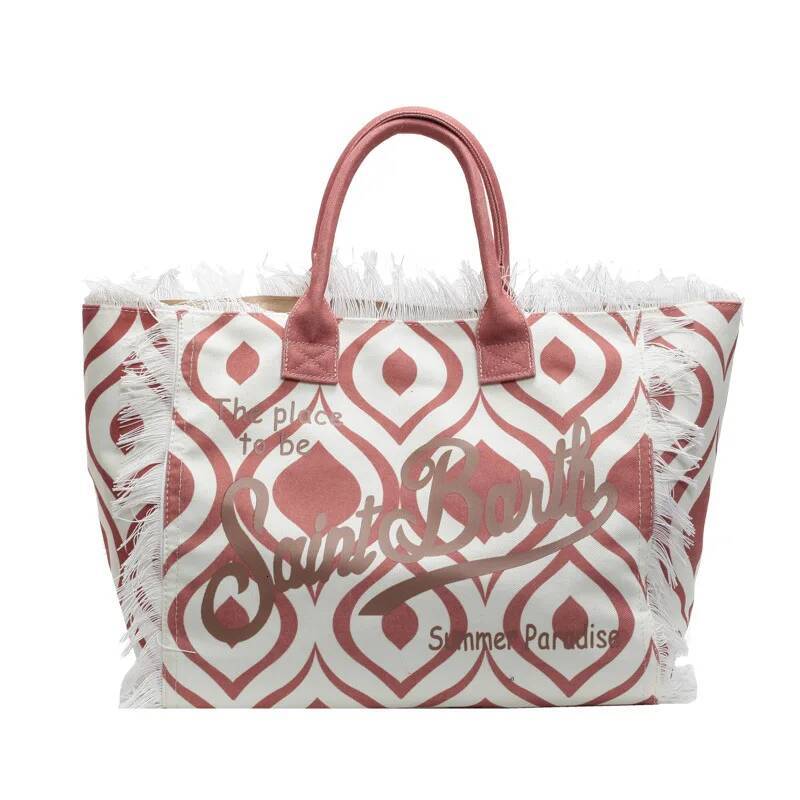 DHGM Fashionable tassel large capacity beach tote bag, new leopard print letter single shoulder women's bag