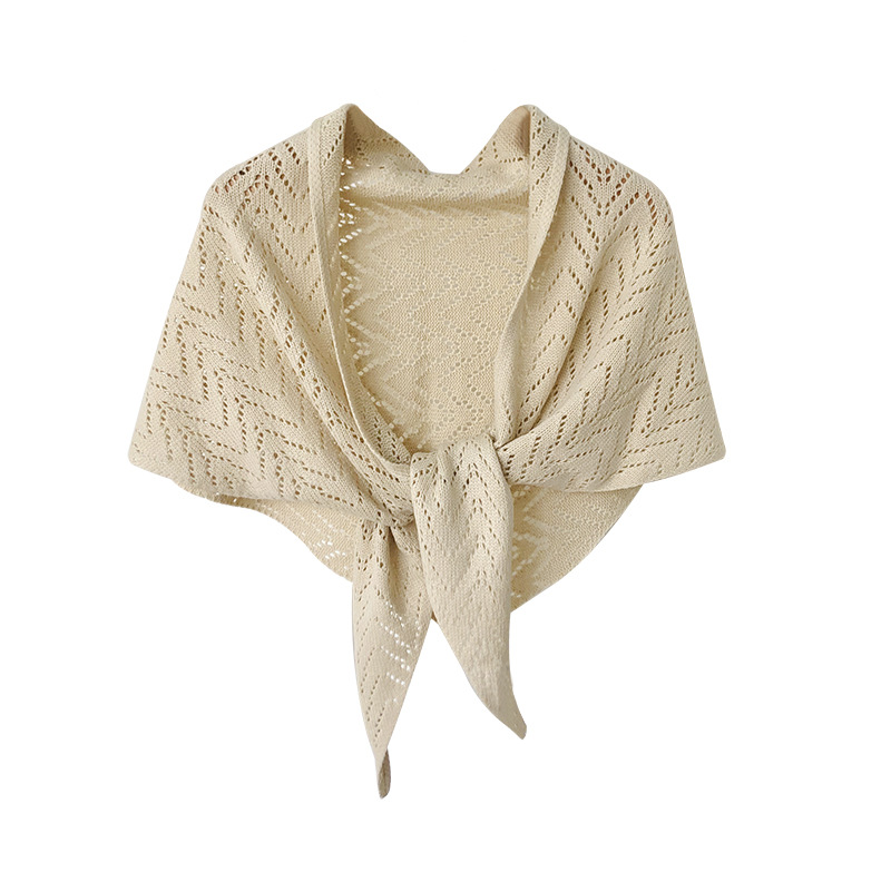 K1082 Japanese and Korean new striped hollow shawl sun protection warm solid color triangle scarf versatile decorative cloak split large scarf