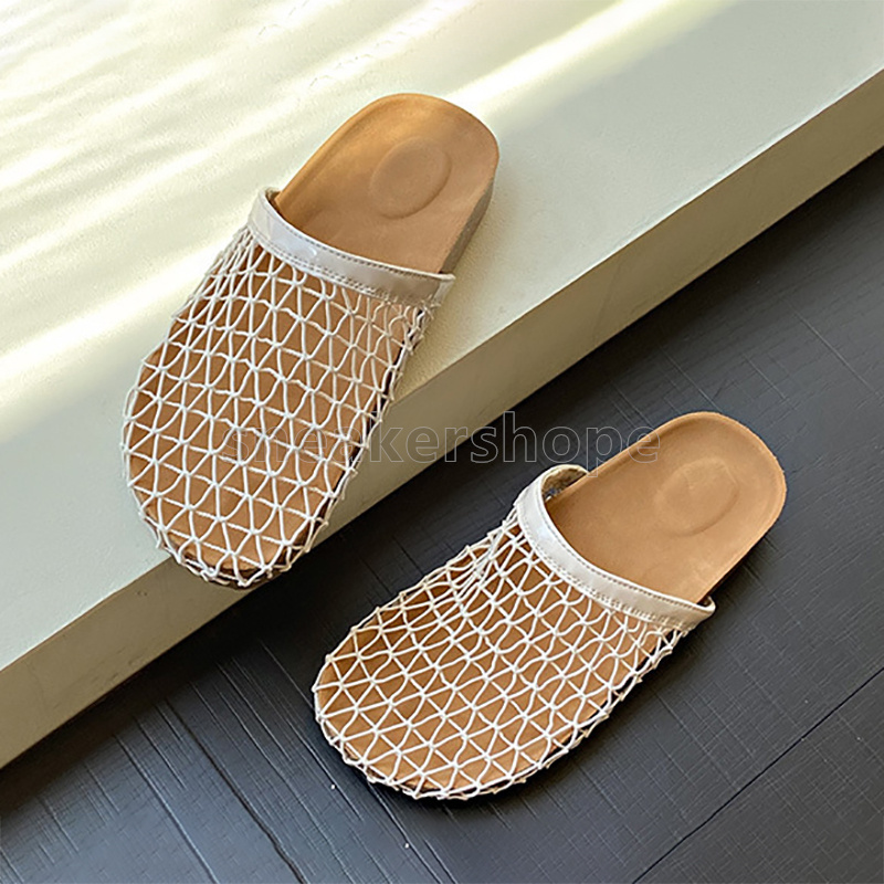 womens sliders hollow out designer sandals summer slides flats slippers fashion simple breathable mesh weaving slipper casual mules size 35-40