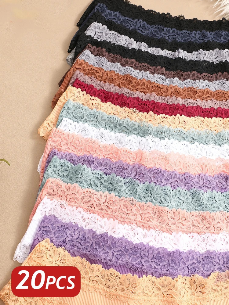 20PCS Women Cotton Brazilian Panties Seamless Lace Thongs Low Rise Female Underwear Comfortable Sexy Lingerie Intimates Panties 250617