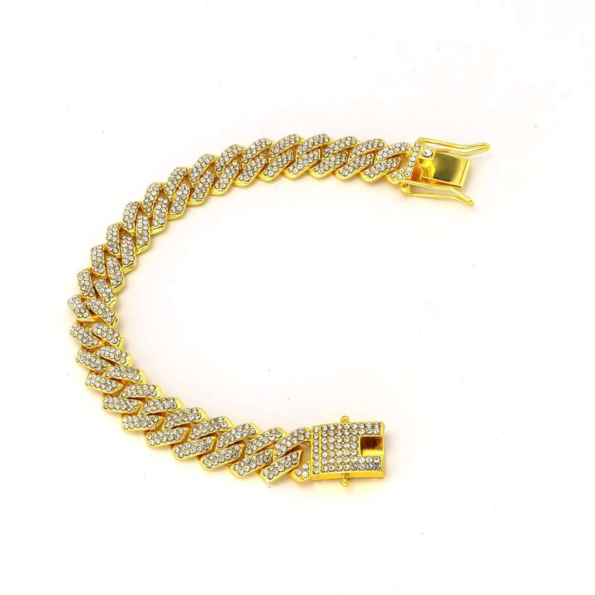 European and American Latest Design Gold Plated Hip Hop Cuban Chain Accessory Diamond Flip Cuban Chain Necklace and Bracelet