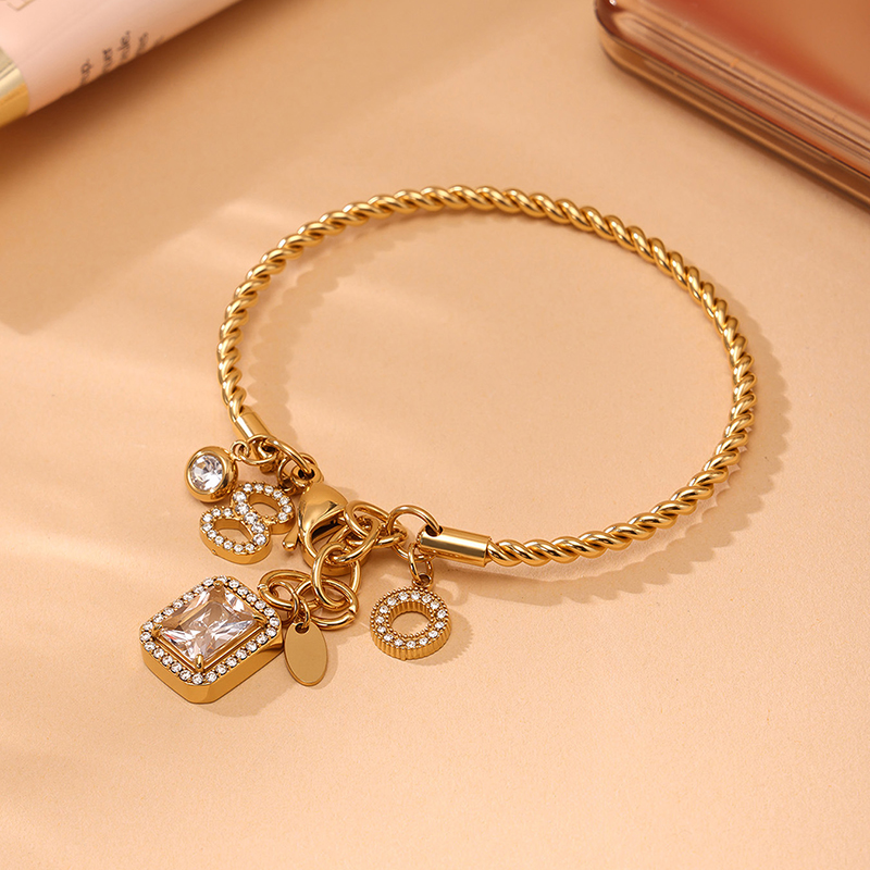 Trendy 14K Gold Plated Layered Charm Bracelet Set with Cubic Zirconia - Elegant Dainty Jewelry