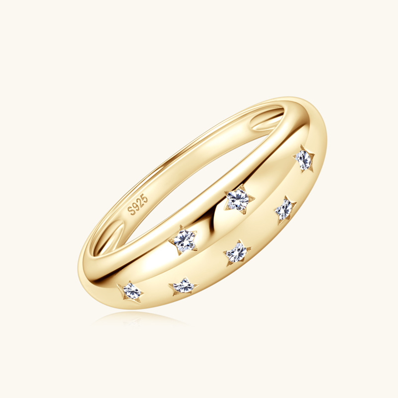 Fashionable Starry Sky Moissanite Ring, Cool S925 Sterling Silver Ring Plated 18K Gold