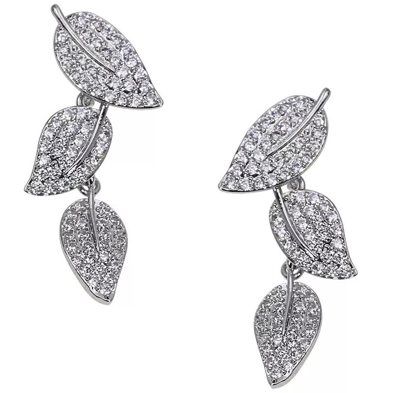 Choucong Brand New Ins Top Sell Stunning Stud Earrings Luxury Jewelry 925 Sterling Silver Pave White 5A Zircon CZ Diamond Party Leaf Forest Lady Drop 