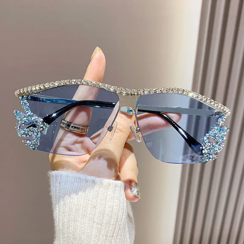 Vintage y2k Diamond Sunglasse For Female Rimless Sun Glasses Metal Punk Crystal Shade UV400 250617