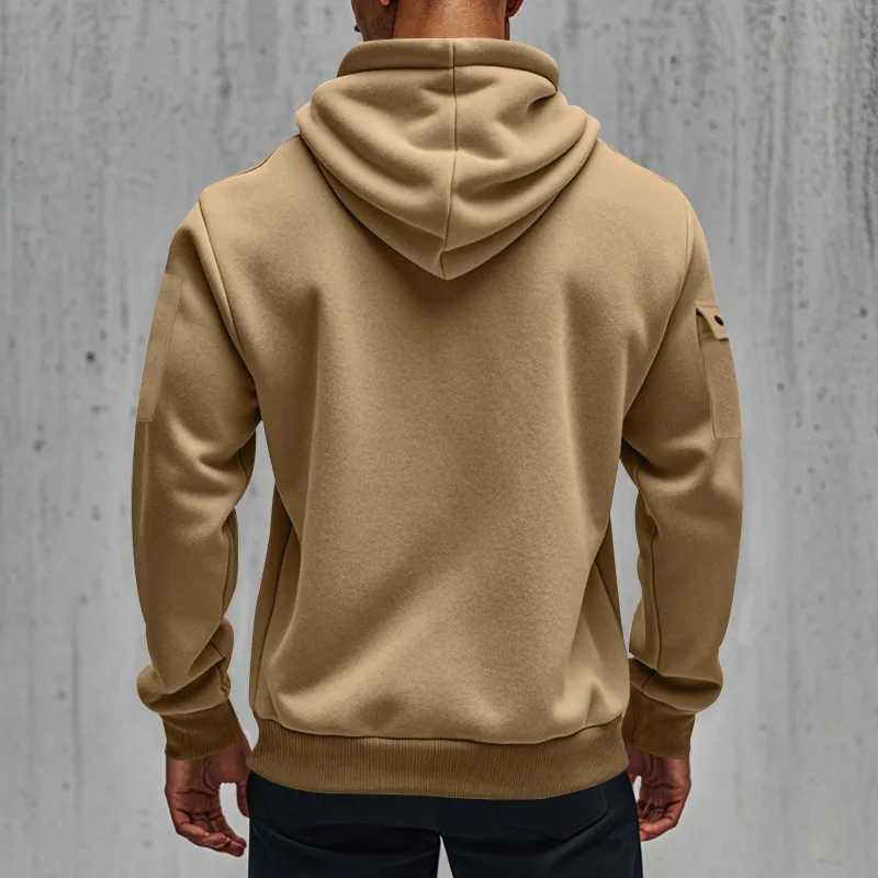 Mens casual hooded collar drawstring hooded sweatshirt sports long sleeved outdoor streetwear solid color lightweight cardiganXJ250621