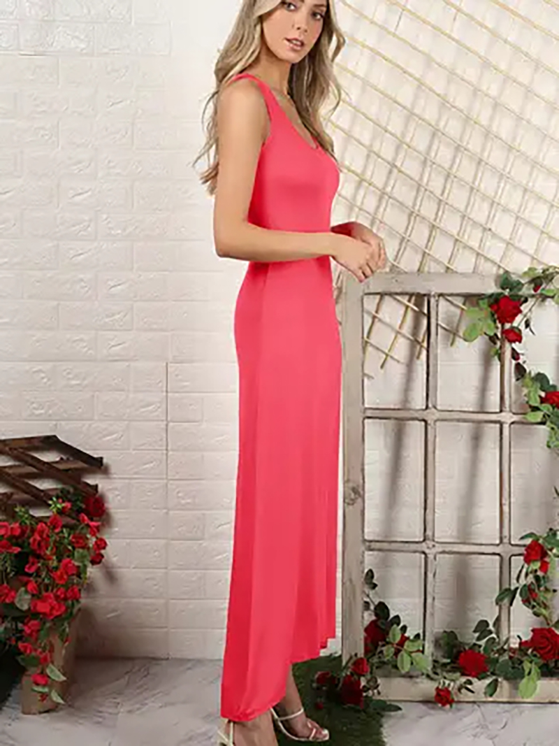 2025 New Fashion Sleeveless Vest Solid Color Knit Long Dress Skin-friendly and Breathable AWDMD0190