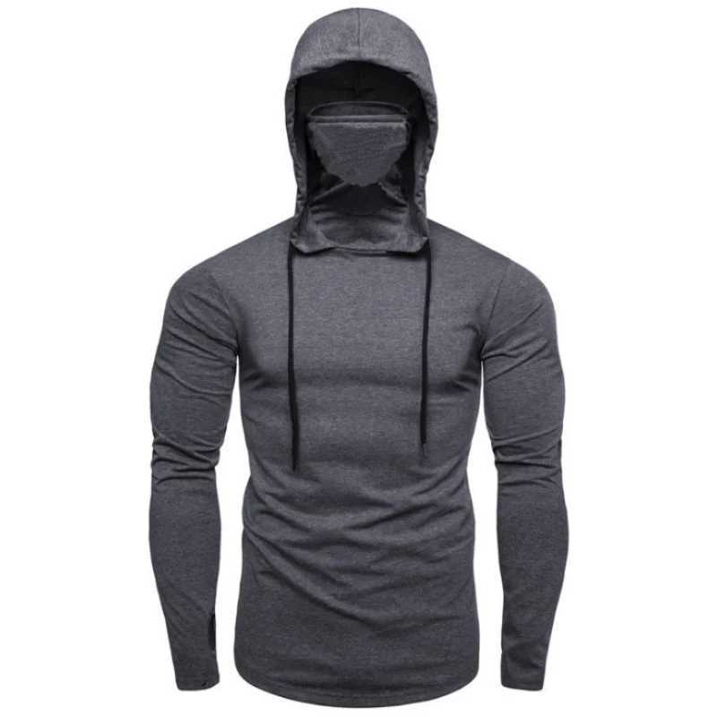 2025 New Mens Gym Thin Hoodie Long Sleeve Hoodies With Mask Sweatshirt Casual Splice Large Mask Hoodie Sweatshirt Hooded Tops XJ250621