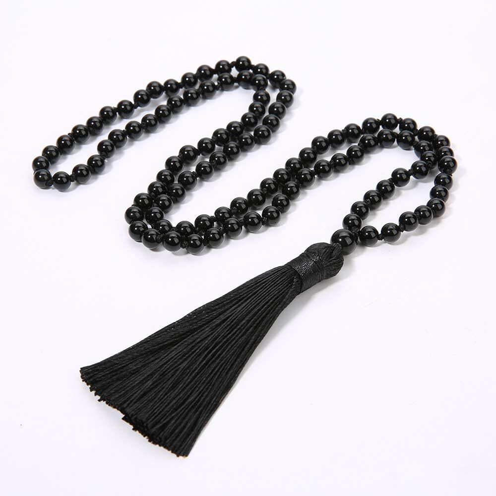Luxury Attract Prosperity 8MM Beads Chakra Long Mala Necklace Natural Stone Meditation Statement Necklace Yoga Rosary Prayer Charm Beaded Tassel Neckl