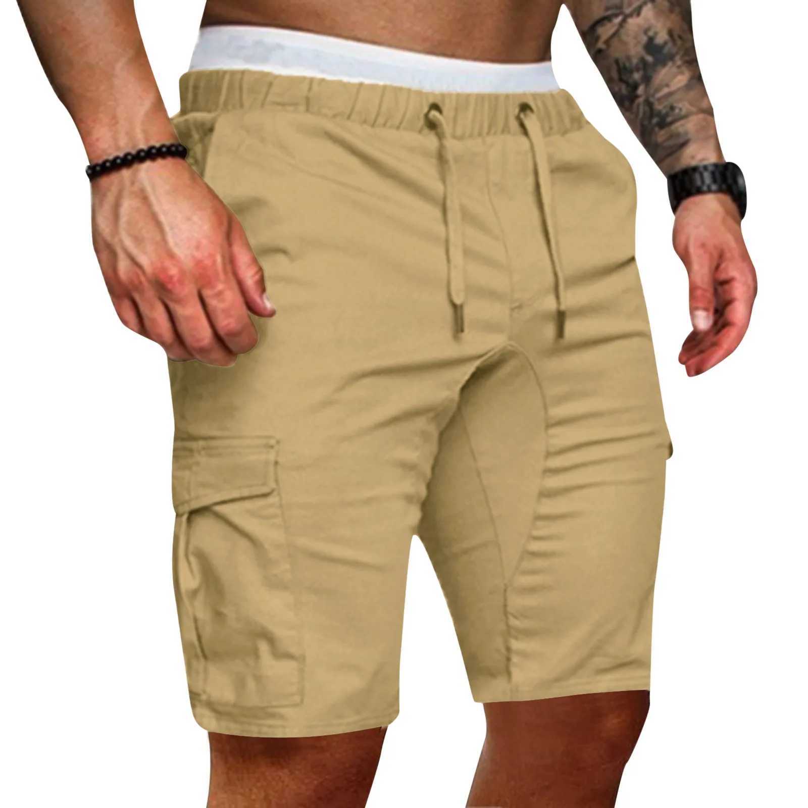 Mens Cargo Shorts Summer Casual Men Solid Color Cargo Shorts Multi-Pockets Drawstring Fifth Pants Loose Casual Shorts W250621